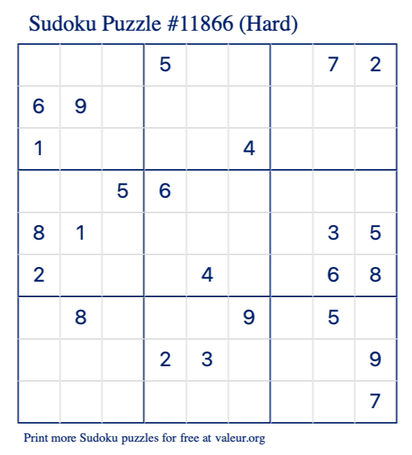 Free Printable Hard Sudoku Puzzle number 11866