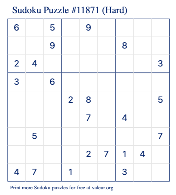 Free Printable Hard Sudoku Puzzle number 11871