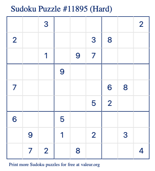 Free Printable Hard Sudoku Puzzle number 11895