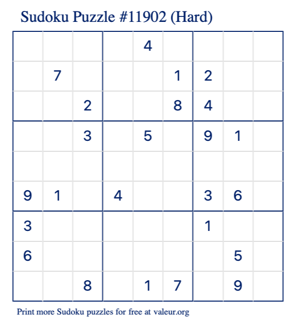 Free Printable Hard Sudoku Puzzle number 11902