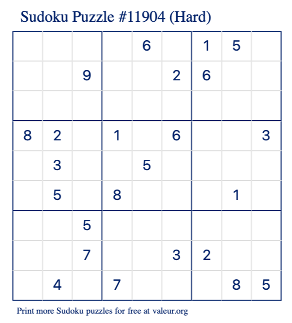 Free Printable Hard Sudoku Puzzle number 11904