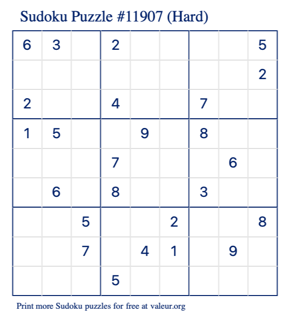 Free Printable Hard Sudoku Puzzle number 11907