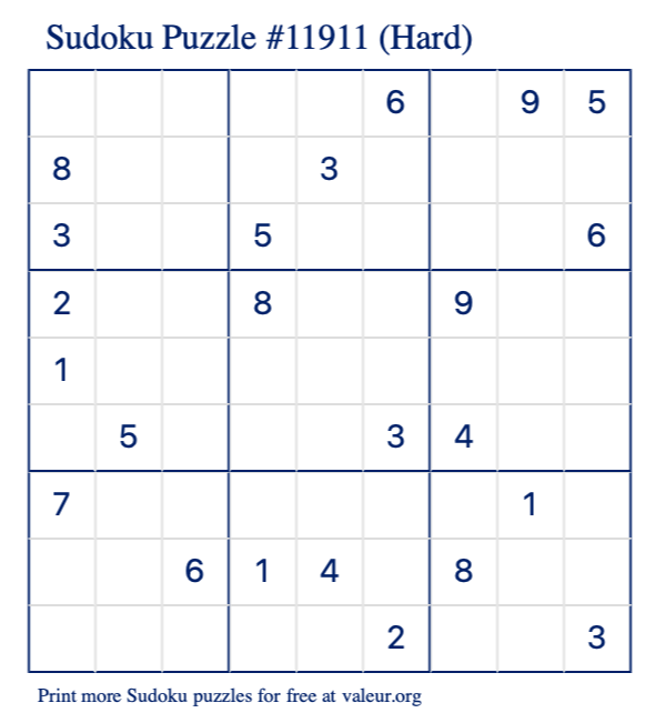Free Printable Hard Sudoku Puzzle number 11911