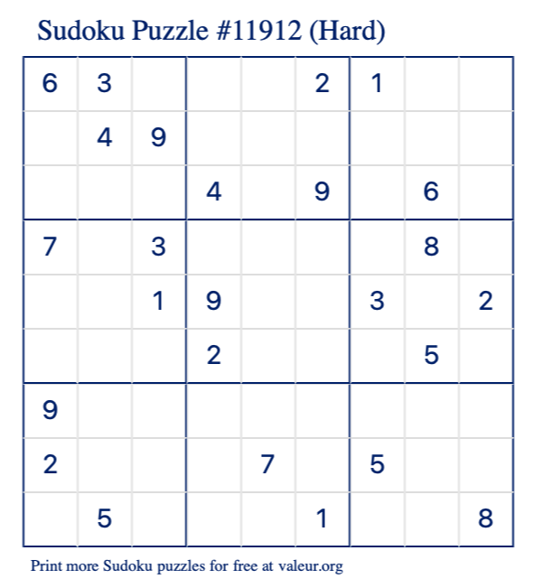 Free Printable Hard Sudoku Puzzle number 11912