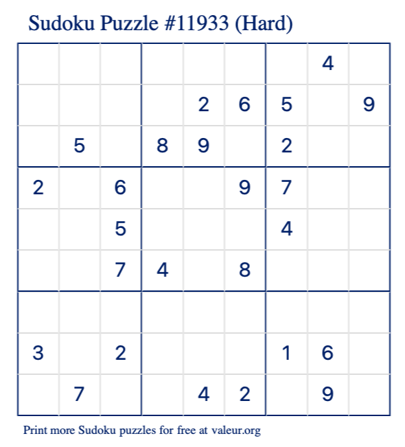 Free Printable Hard Sudoku Puzzle number 11933