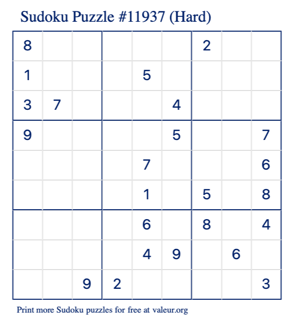 Free Printable Hard Sudoku Puzzle number 11937