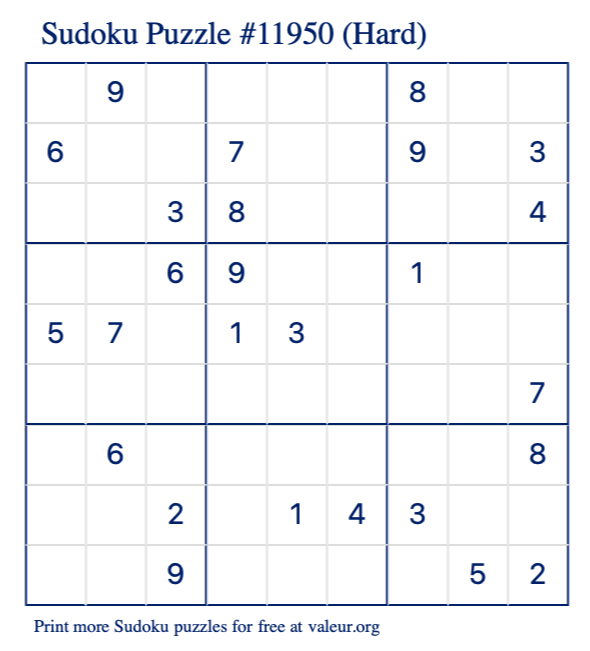 Free Printable Hard Sudoku Puzzle number 11950