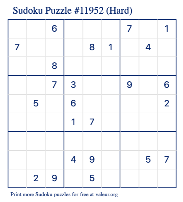 Free Printable Hard Sudoku Puzzle number 11952