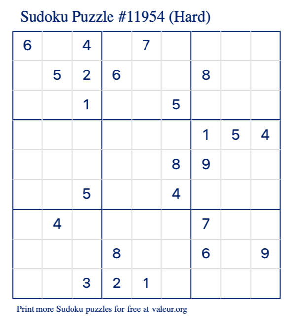 Free Printable Hard Sudoku Puzzle number 11954