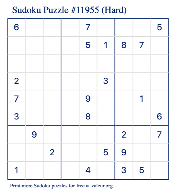 Free Printable Hard Sudoku Puzzle number 11955