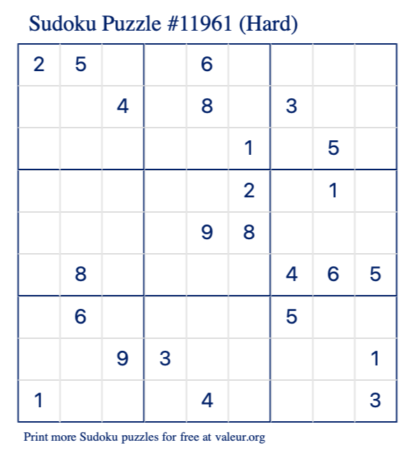 Free Printable Hard Sudoku Puzzle number 11961