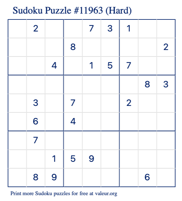 Free Printable Hard Sudoku Puzzle number 11963