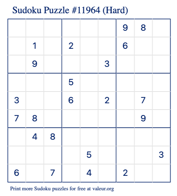 Free Printable Hard Sudoku Puzzle number 11964