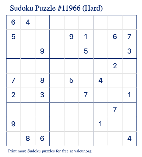 Free Printable Hard Sudoku Puzzle number 11966