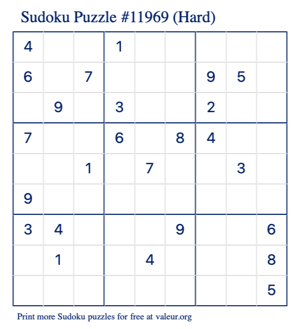 Free Printable Hard Sudoku Puzzle number 11969