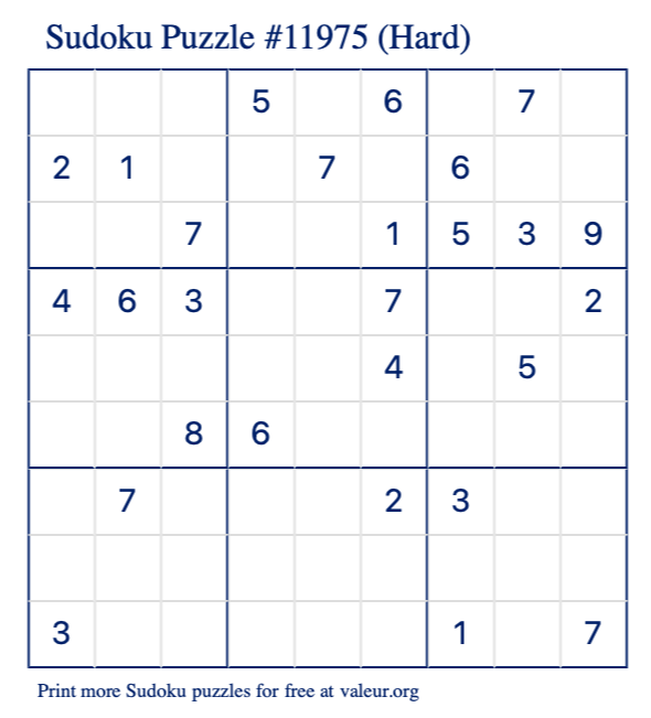 Free Printable Hard Sudoku Puzzle number 11975