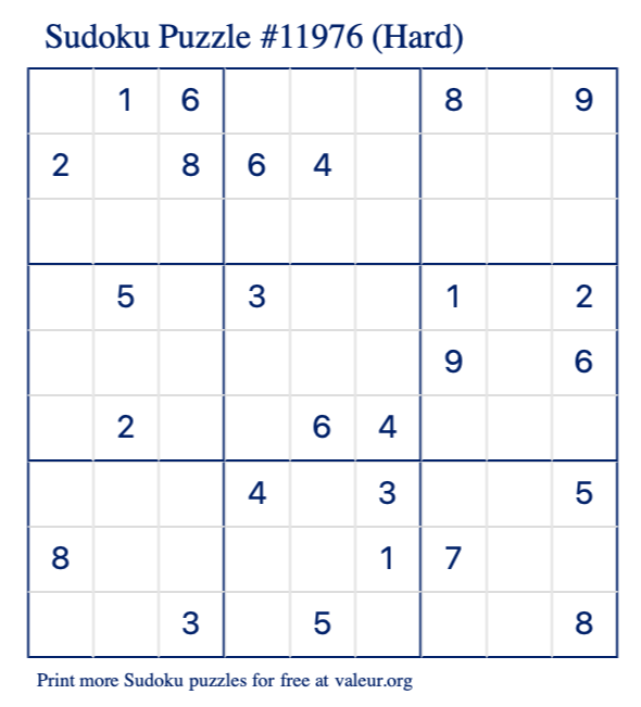 Free Printable Hard Sudoku Puzzle number 11976