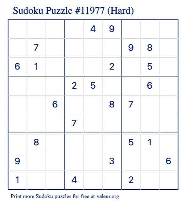 Free Printable Hard Sudoku Puzzle number 11977
