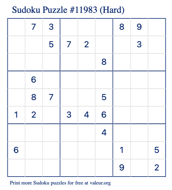 Free Printable Hard Sudoku Puzzle number 11983