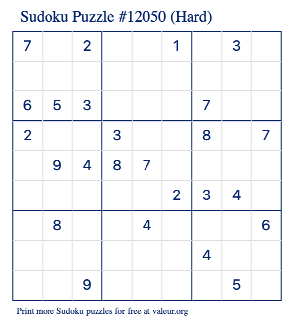 free printable hard sudoku with the answer 12050