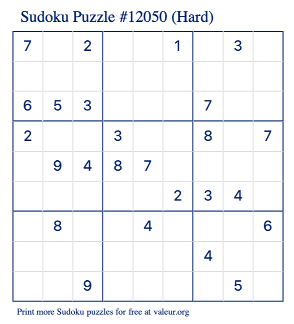 Free Printable Hard Sudoku with the Answer 12050