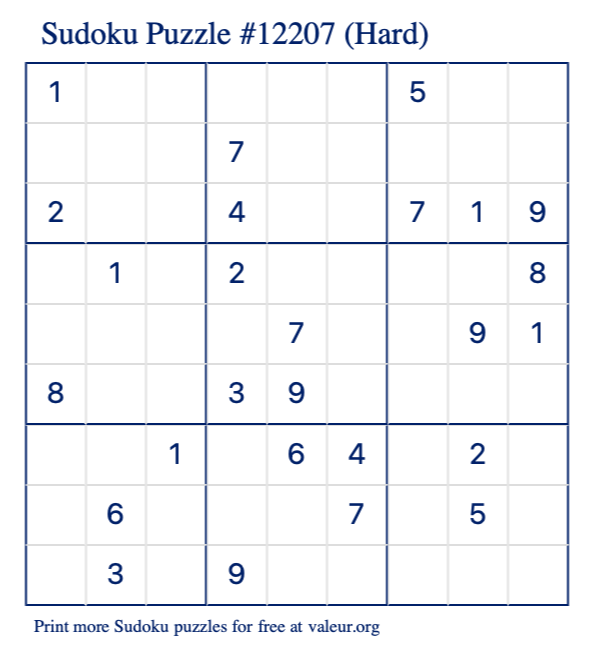 Free Printable Hard Sudoku Puzzle number 12207
