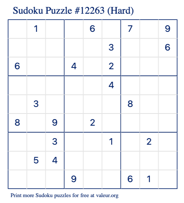 Free Printable Hard Sudoku Puzzle number 12263