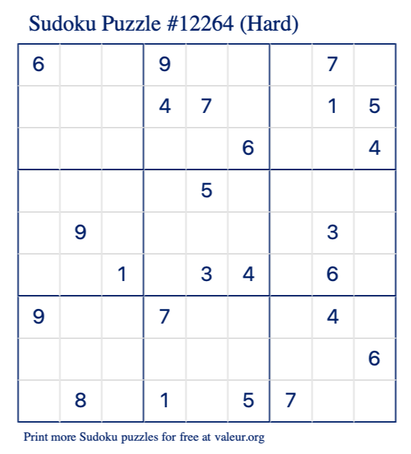 Free Printable Hard Sudoku Puzzle number 12264