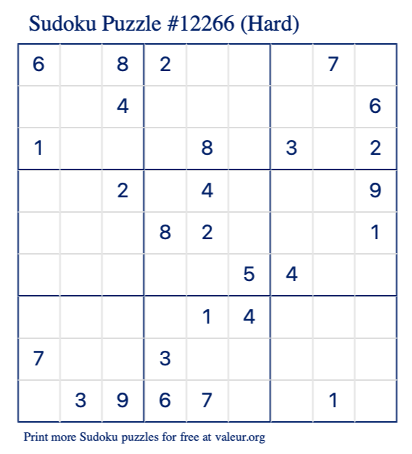 Free Printable Hard Sudoku Puzzle number 12266