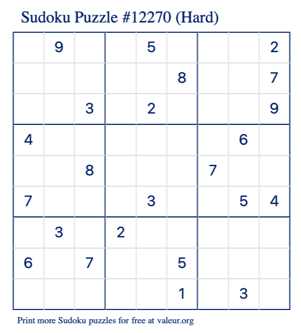 Free Printable Hard Sudoku Puzzle number 12270