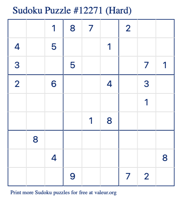 Free Printable Hard Sudoku Puzzle number 12271