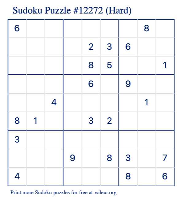 Free Printable Hard Sudoku Puzzle number 12272