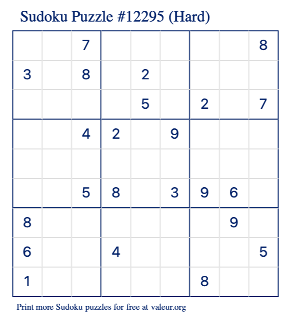 Free Printable Hard Sudoku Puzzle number 12295