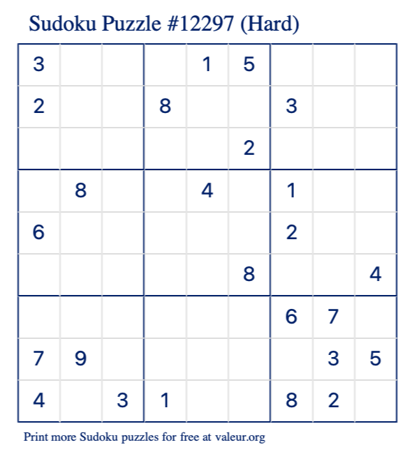 Free Printable Hard Sudoku Puzzle number 12297