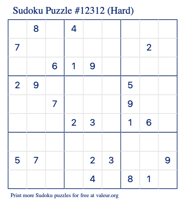 Free Printable Hard Sudoku Puzzle number 12312