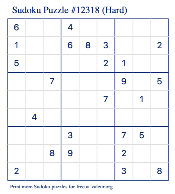 Free Printable Hard Sudoku Puzzle number 12318