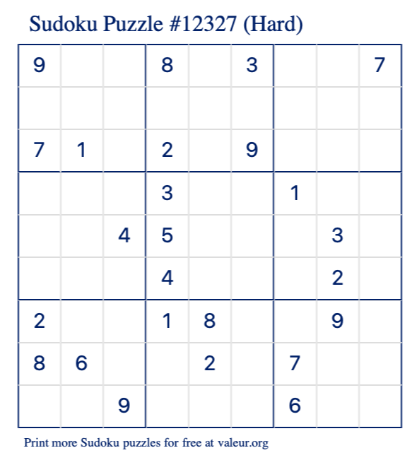 Free Printable Hard Sudoku Puzzle number 12327