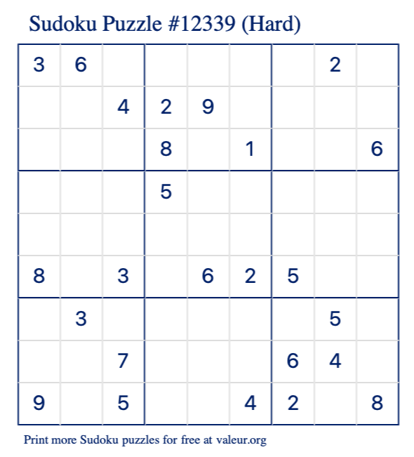 Free Printable Hard Sudoku Puzzle number 12339