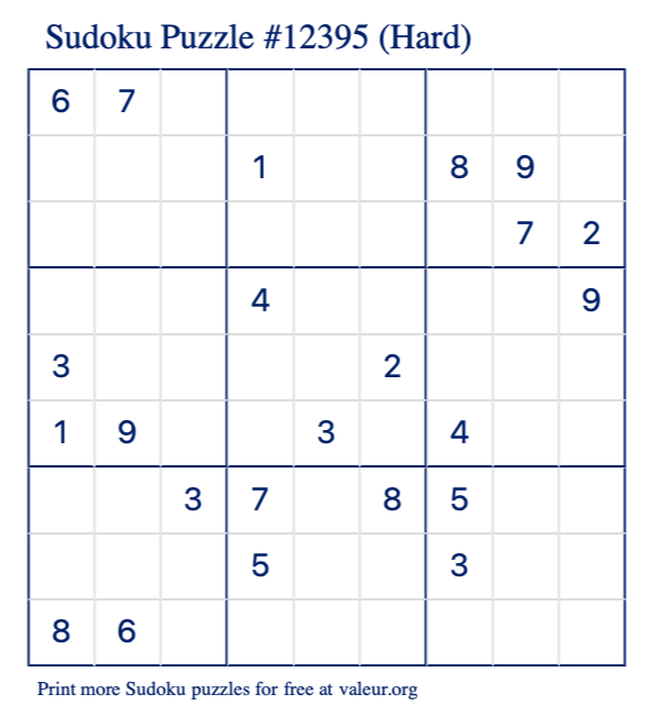 Free Printable Hard Sudoku Puzzle number 12395