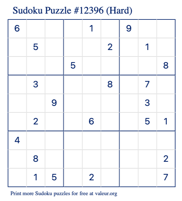 Free Printable Hard Sudoku Puzzle number 12396