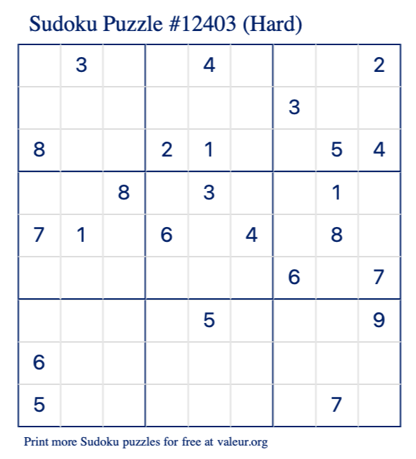 Free Printable Hard Sudoku Puzzle number 12403