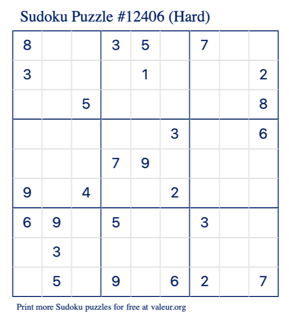 Free Printable Hard Sudoku Puzzle number 12406