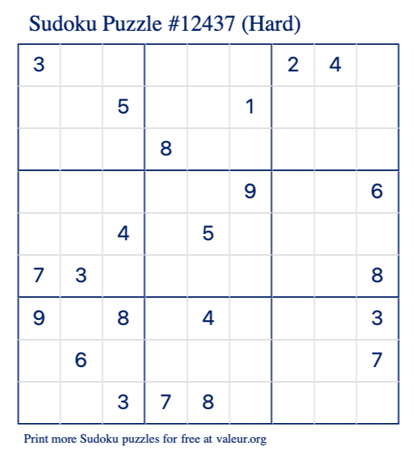 Free Printable Hard Sudoku Puzzle number 12437