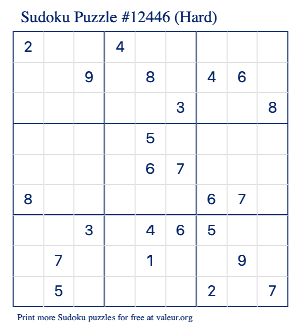 Free Printable Hard Sudoku Puzzle number 12446