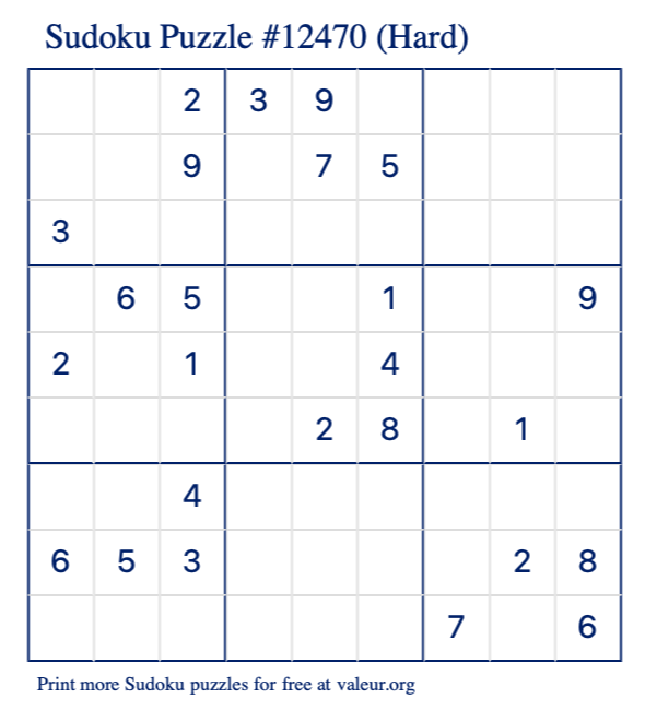 Free Printable Hard Sudoku Puzzle number 12470