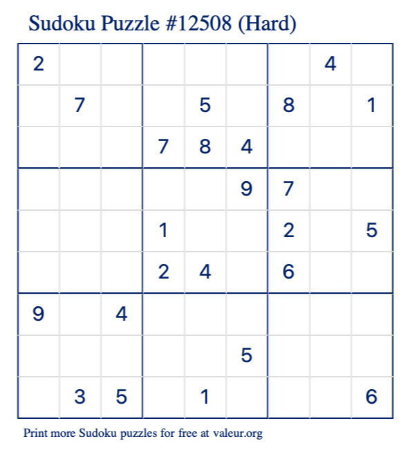 Free Printable Hard Sudoku Puzzle number 12508