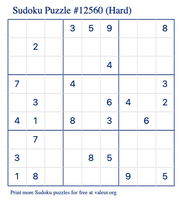 Free Printable Hard Sudoku Puzzle number 12560