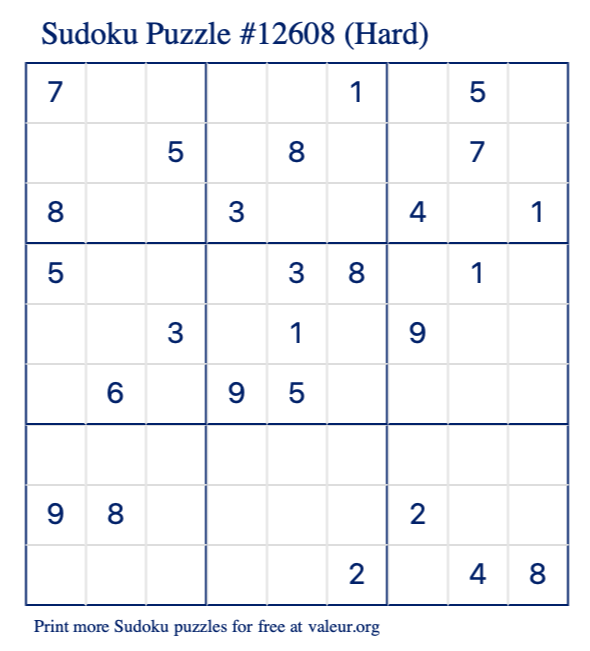 Free Printable Hard Sudoku Puzzle number 12608