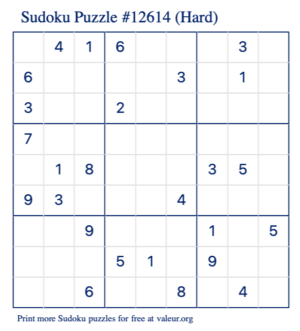 Free Printable Hard Sudoku Puzzle number 12614