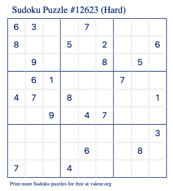 Free Printable Hard Sudoku Puzzle number 12623